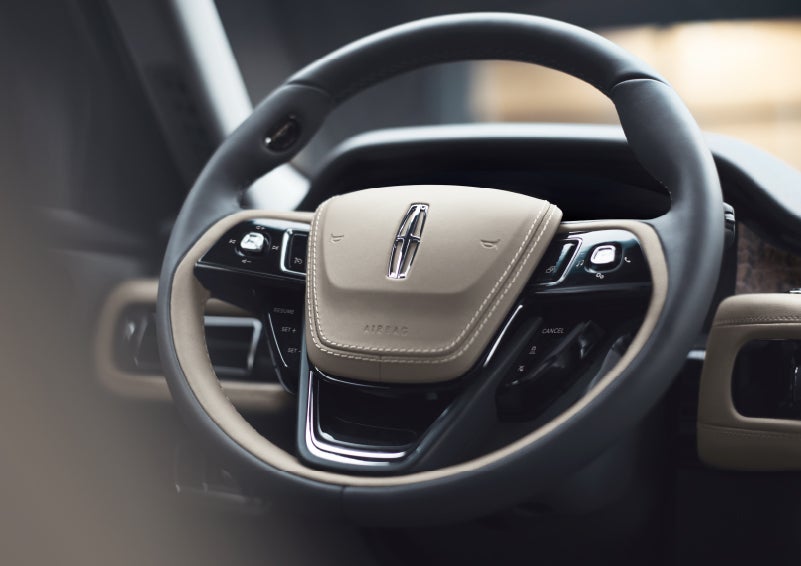 The intuitively placed controls of the steering wheel on a 2024 Lincoln Aviator® SUV | Cavalier Lincoln in Chesapeake VA